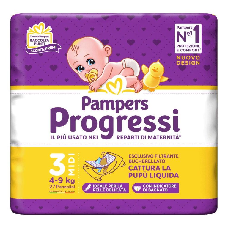 Pampers progressi Midi Taglia 3 (4-9 Kg) - 27 pannolini