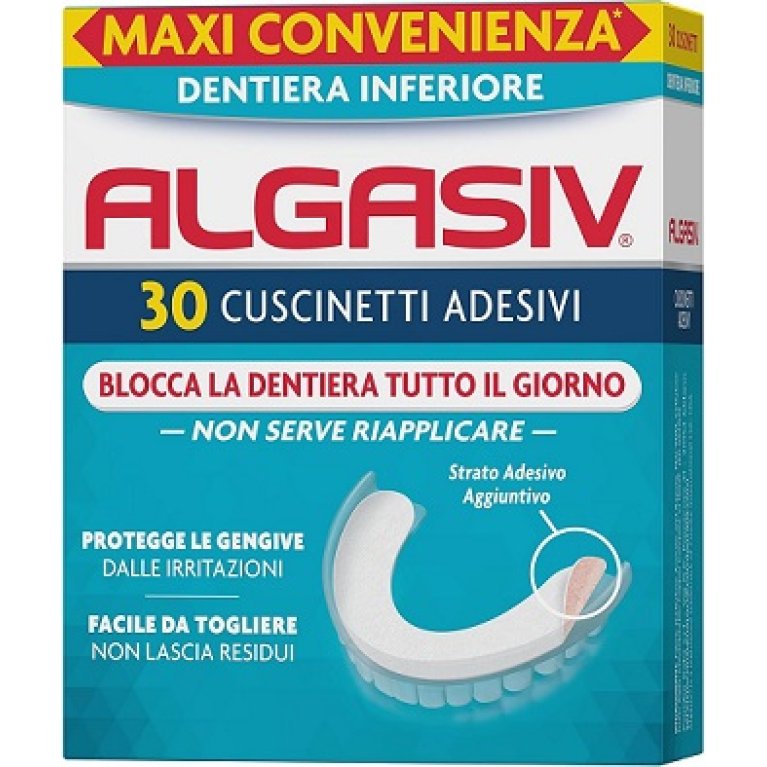 Algasiv 30 Cuscinetti Adesivi - dentiera inferiore - maxi convenienza 