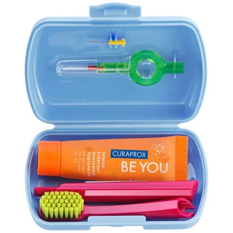 Curaprox Travel Set - spazzolino da viaggio + dentifricio + scovolino - Azzurro