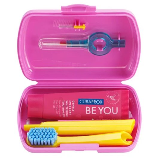 Curaprox Travel Set - spazzolino da viaggio + dentifricio + scovolino - Rosa