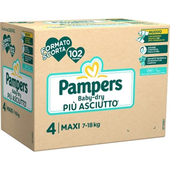 Pampers Baby Dry Maxi 102 pannolini - taglia 4 da 7 a 18 kg - formato scorta 