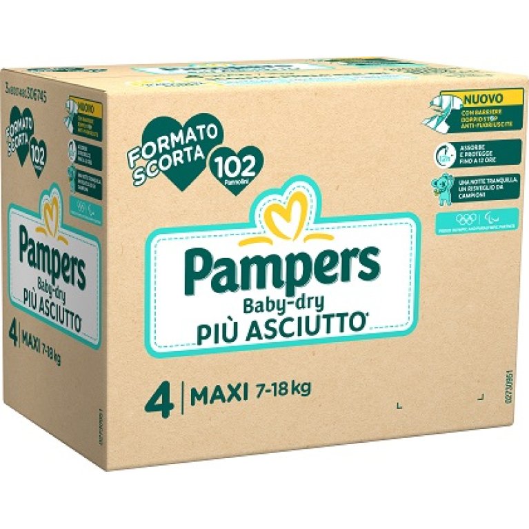 Pampers Baby Dry Maxi 102 pannolini - taglia 4 da 7 a 18 kg - formato scorta 