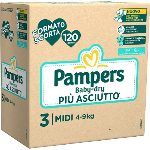 Pampers Baby Dry Midi 120 pannolini - taglia 3 da 4 a 9 kg - formato scorta