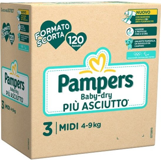 Pampers Baby Dry Midi 120 pannolini - taglia 3 da 4 a 9 kg - formato scorta