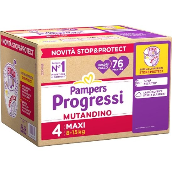 Pampers progressi mutandino quadri maxi taglia 4 (8-15 kg) 76 pezzi - quadripack