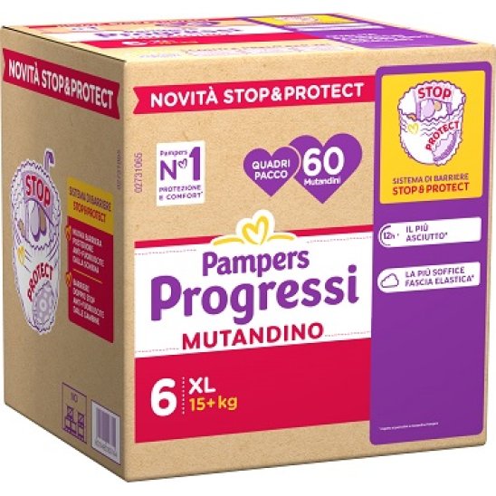 Pampers progressi mutandino quadri xl taglia 6 (15 kg+) 60 pezzi - quadripack