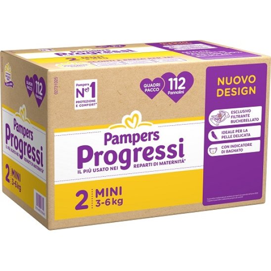Pampers quadri progressi mini taglia 2 (3-6 kg) 112 pannolini - quadripack