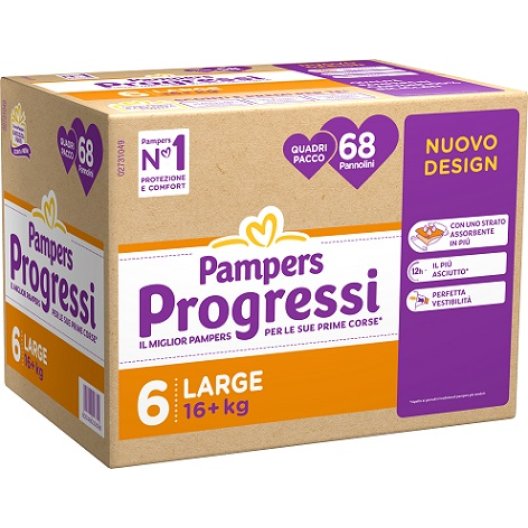 Pampers quadri progressi XL taglia 6 (11-25 kg) 68 pannolini - quadripack