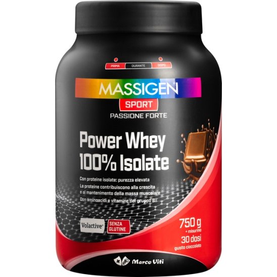 Proteine Whey 100% isolate - Cioccolato Massigen Sport - 750 g - Volactive
