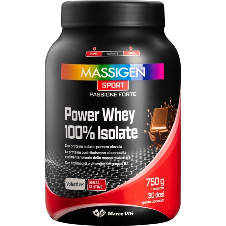 Proteine Whey 100% isolate - Cioccolato Massigen Sport - 750 g - Volactive