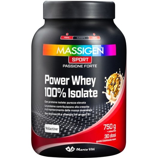 Proteine Whey 100% isolate - Cookies Massigen Sport - 750 g - Volactive Proteine Whey 100% isolate - Cookies Massigen Sport - 750 g - Volactive