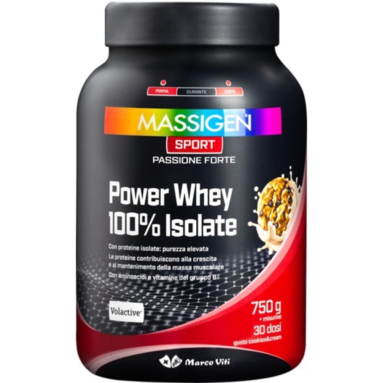 Proteine Whey 100% isolate - Cookies Massigen Sport - 750 g - Volactive Proteine Whey 100% isolate - Cookies Massigen Sport - 750 g - Volactive