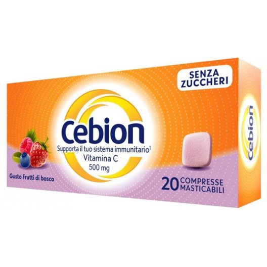 Cebion masticabile Senza Zucchero - integratore di Vitamina C gusto Frutti di Bosco - 20 compresse masticabili Cebion masticabile Senza Zucchero - integratore di Vitamina C gusto Frutti di Bosco - 20 compresse masticabili