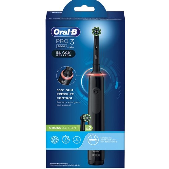 Oral B spazzolino elettrico Pro 3 + 2 testine corss action - nero