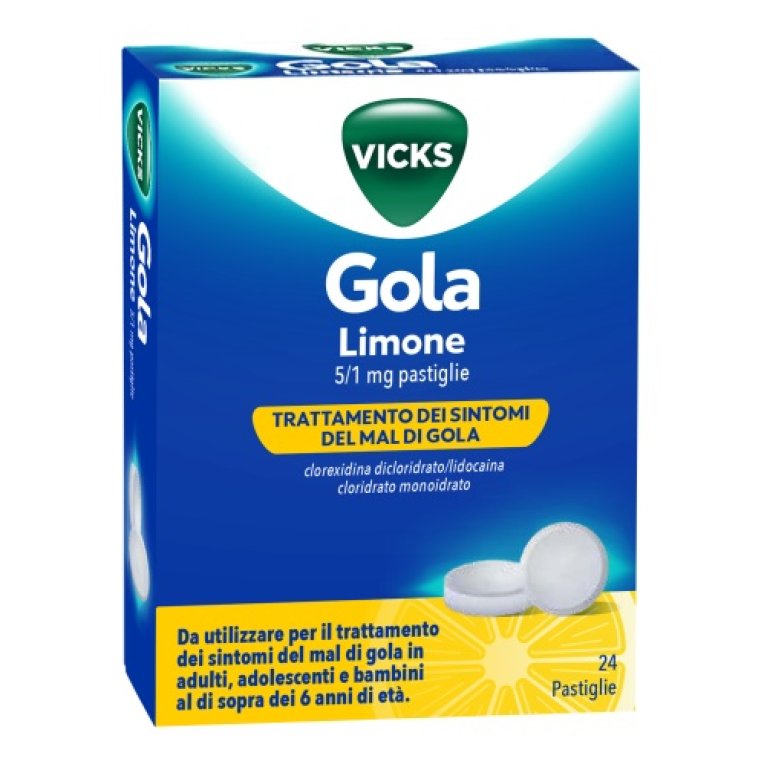 Vicks Gola Pastiglie Limone - 24 pastiglie disinfettanti e anestetiche