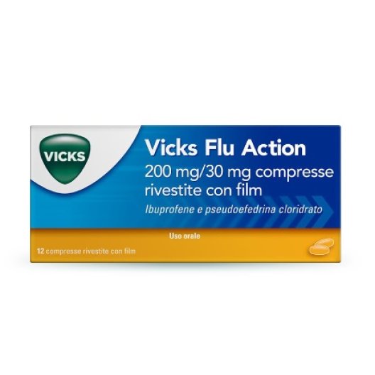 Vicks Flu Action 12 compresse per la sinusite e l'influenza