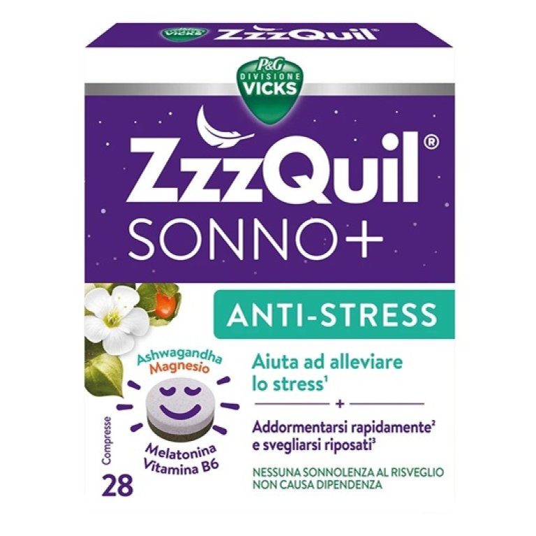ZzzQuil Sonno+ Anti-Stress 28 Compresse - Melatonina e Ashwagandha