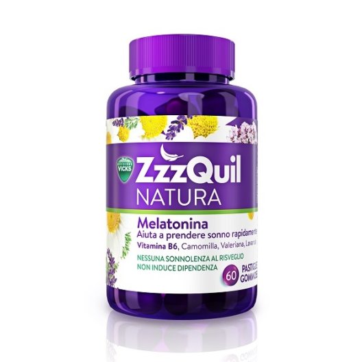ZZZQuil Natura pastiglie gommose con melatonina per addormentarsi rapidamente - 60 pastiglie gommose gusto frutti di bosco