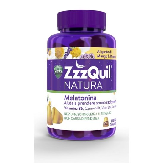 ZZZQuil Natura pastiglie gommose Mango e Banana con melatonina per addormentarsi rapidamente - 60 pastiglie gommose 