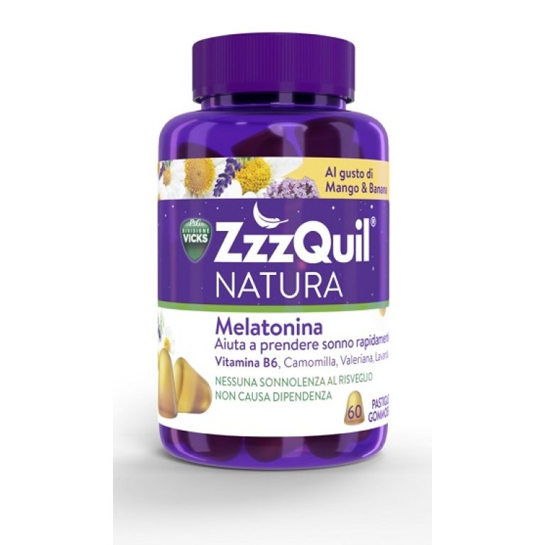 ZZZQuil Natura pastiglie gommose Mango e Banana con melatonina per addormentarsi rapidamente - 60 pastiglie gommose 