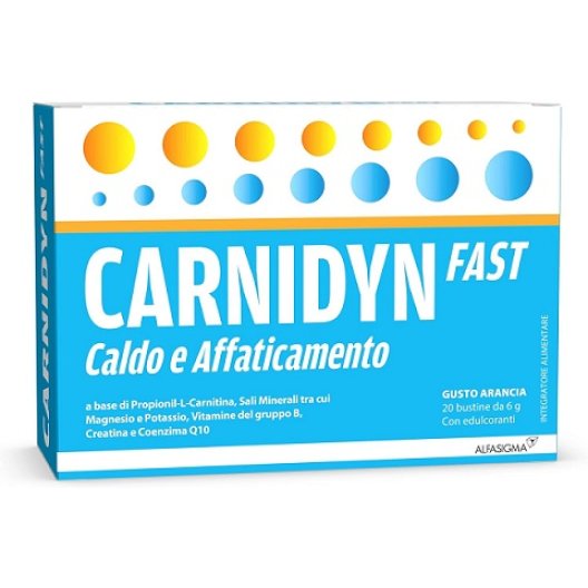 Carnidyn Fast - Magnesio, potassio e creatina contro caldo ed affaticamento - 20 bustine gusto arancia