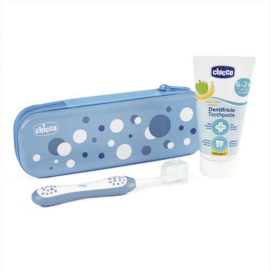 Chicco Set primi dentini Azzurro - dentifricio e spazzolino con custodia 6 mesi+ 