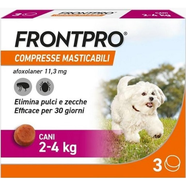 Frontpro - elimina pulci e zecche - per cani da 2 a 4 Kg - 3 compresse