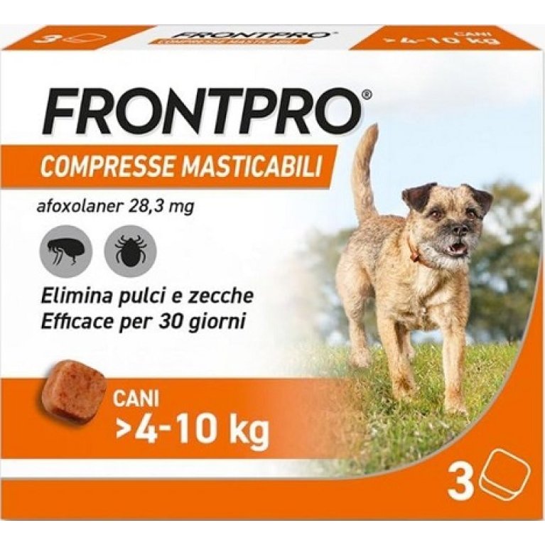 Frontpro - elimina pulci e zecche - per cani da 4 a 10 Kg - 3 compresse