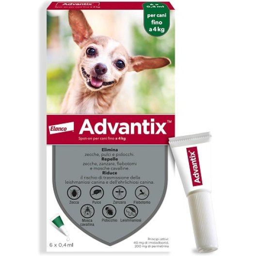 Advantix Spot on pipette antiparassitarie per cani da 0 a 4 kg - 6 pipette