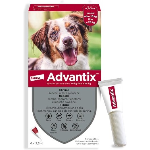 Advantix Spot on pipette antiparassitarie per cani da 10 a 25 kg - 6 pipette