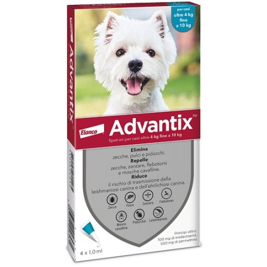 Advantix Spot on - 4 pipette - antiparassitario per cani da 4 a 10 kg 