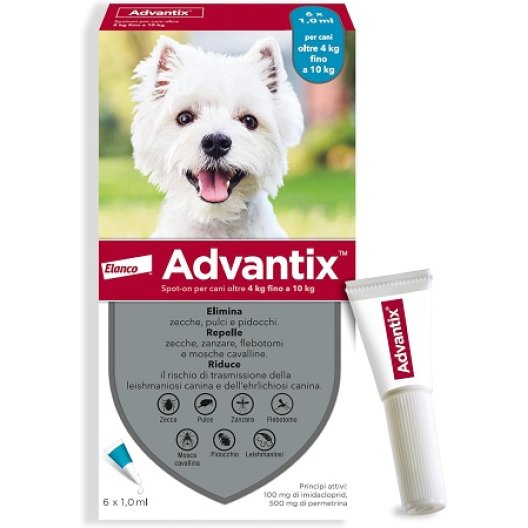 Advantix Spot on pipette antiparassitarie per cani da 4 a 10 kg - 6 pipette