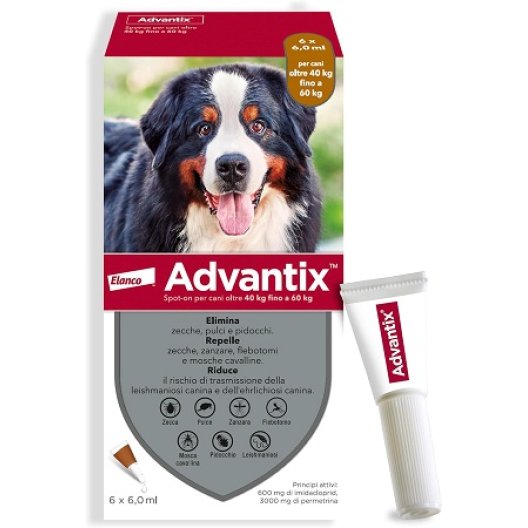 Advantix Spot on pipette antiparassitarie per cani da 40 a 60 kg - 6 pipette