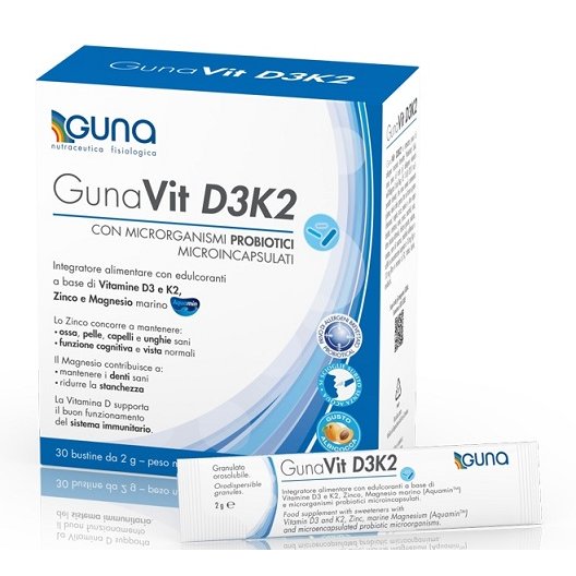 Gunavit D3K2 integratore di vitamina D3 e K2 - 30 bustine gusto albicocca