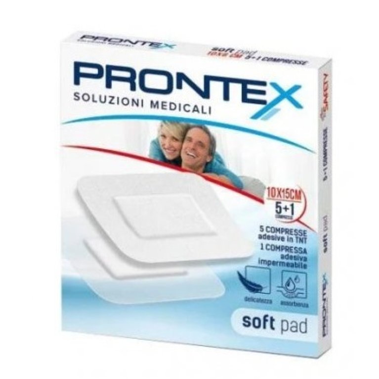 Garze adesive Prontex Soft Pad - 10x15 cm - 6 cerotti - 5 cerotti in TNT e 1 cerotto impermeabile