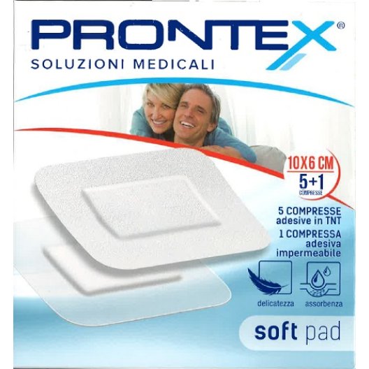 Garze adesive Prontex Soft Pad - 10x6 cm - 6 cerotti - 5 cerotti in TNT e 1 cerotto impermeabile