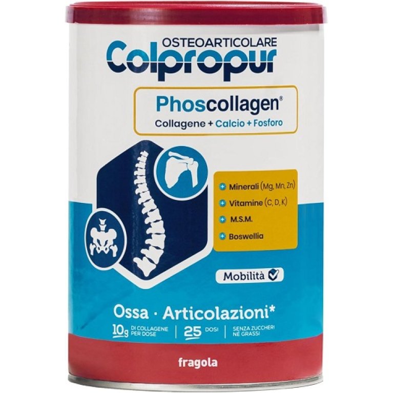 Colpropur Osteoarticolare Collagene - gusto Fragola - per il supporto di ossa e articolazioni - polvere 340 grammi