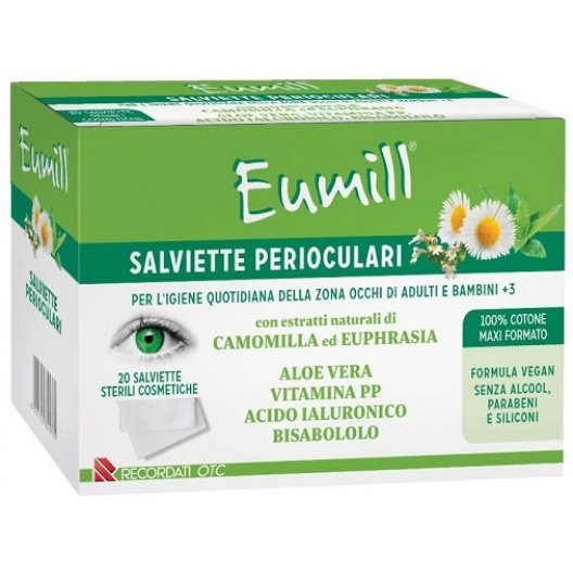 Eumill Salviettine oculari sterili - 20 pezzi per la pulizia dell'occhio
