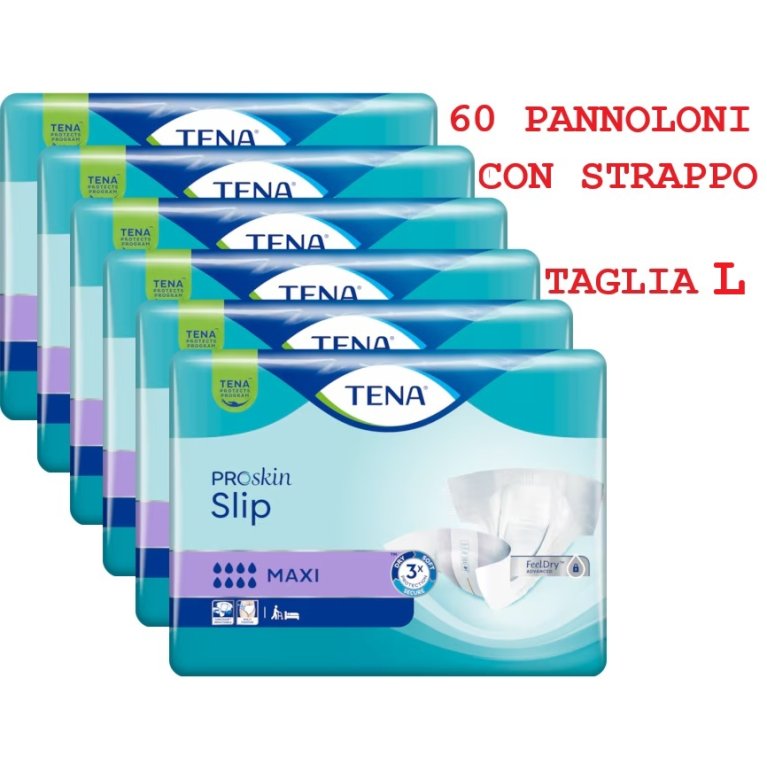 Tena Slip Maxi L - 60 pannoloni con strappo 8 gocce - 4 confezioni da 10 pezzi