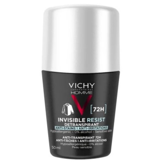 Vichy Deodorante Uomo roll-on Invisible Resist - anti-traspirante 72 h anti-macchia - 50 ml