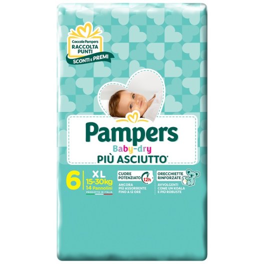 Pampers Baby Dry XL - taglia 6 dai 15 ai 30 kg - 14 pannolini