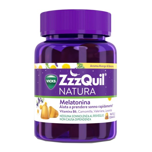 ZZZQuil Natura pastiglie gommose Mango e Banana con melatonina per addormentarsi rapidamente - 30 pastiglie gommose 