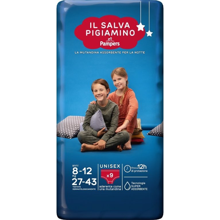 Pampers Salva Pigiamino - Taglia L-XL da 8 a 12 anni per bambini da 27 a 43 Kg - 9 mutandine