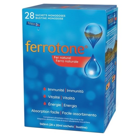 Ferrotone integratore di acqua naturalmente ricca in ferrro - 28 bustine da 5 mg di ferro