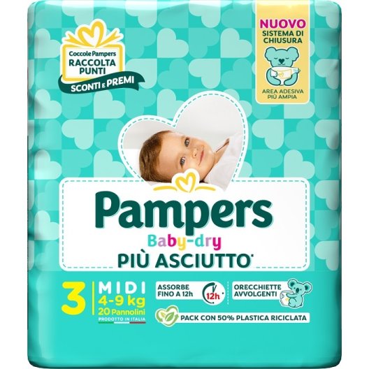 Pampers Baby Dry Midi - taglia 3 dai 4 ai 9 kg - 20 pannolini