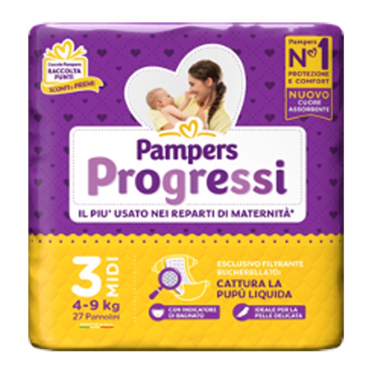 Pampers progressi Midi Taglia 3 (4-9 Kg) - 27 pannolini