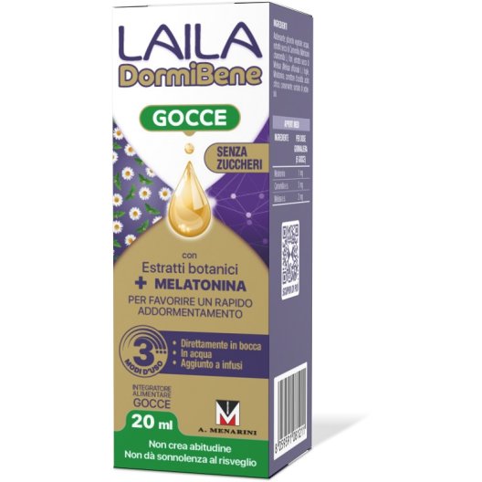 Laila Dormibene Gocce 20 ml - Integratore Melatonina per il Sonno - Senza Zucchero