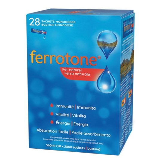 Ferrotone integratore di acqua naturalmente ricca in ferrro - 28 bustine da 5 mg di ferro Ferrotone integratore di acqua naturalmente ricca in ferrro - 28 bustine da 5 mg di ferro