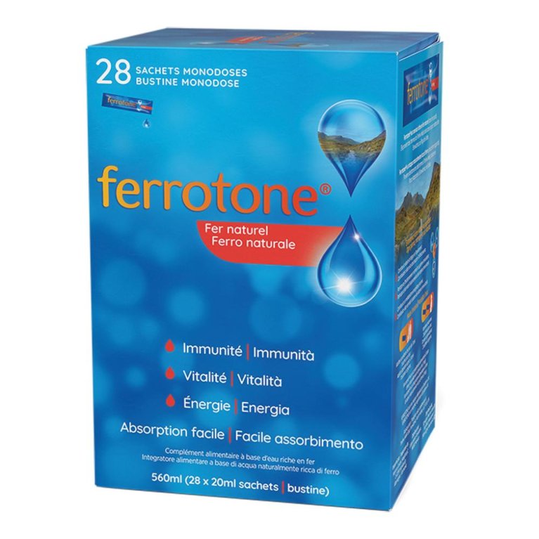 Ferrotone integratore di acqua naturalmente ricca in ferrro - 28 bustine da 5 mg di ferro