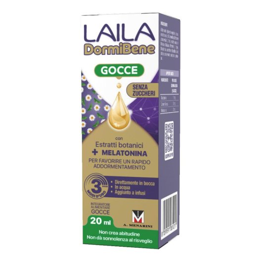 Laila Dormibene Gocce 20 ml - Integratore Melatonina per il Sonno - Senza Zucchero